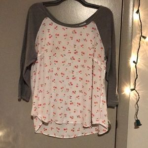 White and grey tee with cute cherries